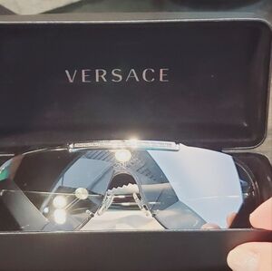 New Versace VE 2140  Silver And Black Metal Sunglasses Grey Mirror Lens